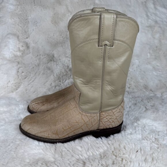 Vintage Justin Style #K9084 Leather Cream Western Cowboy Boots Women's Size 5B - Picture 1 of 7